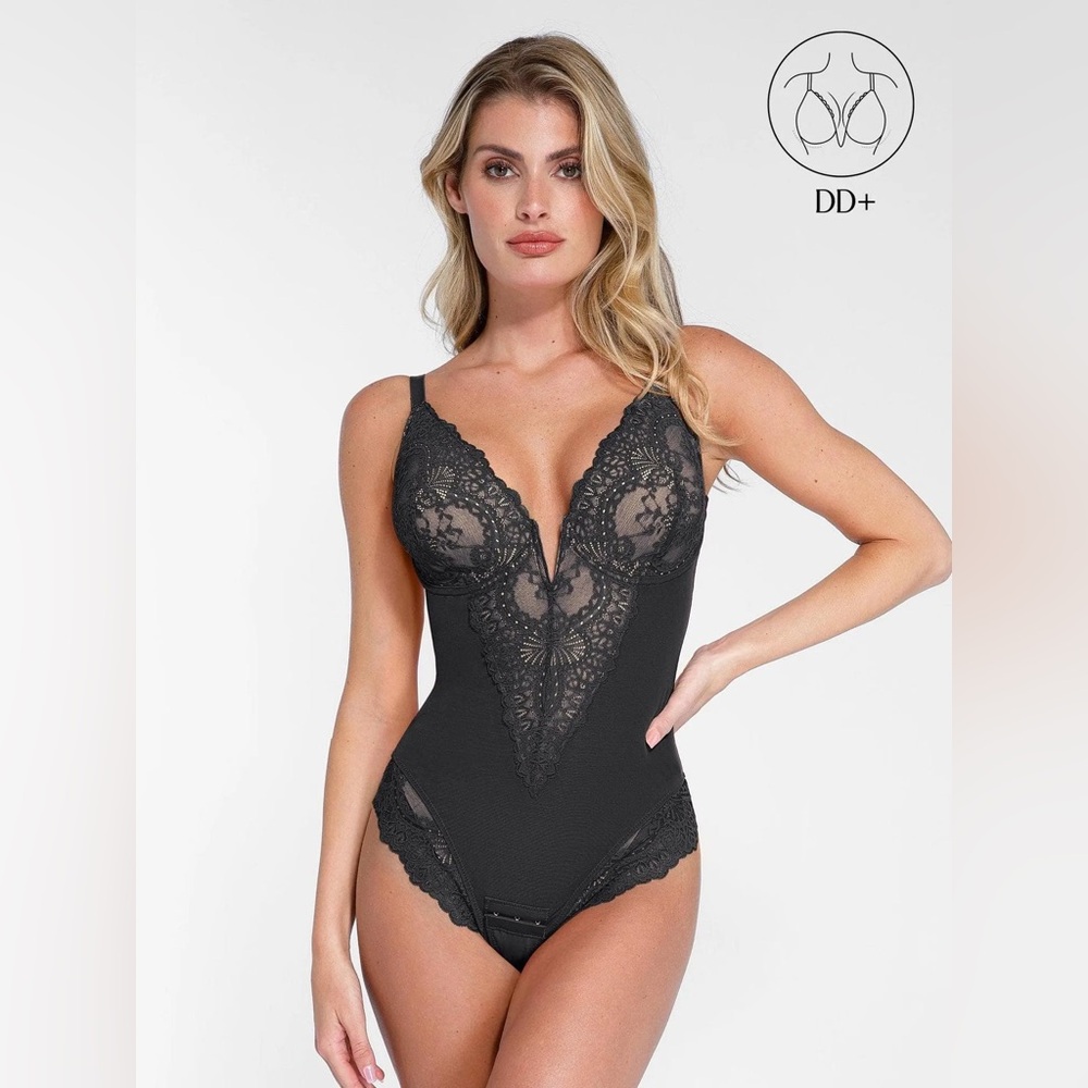 NWT Popilush Shapewear Full Coverage Plunging Lace Slimming Bodysuit